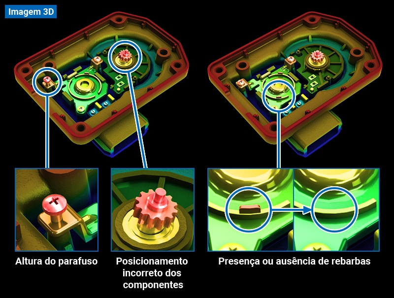 [Imagem 3D] Altura do parafuso / Posicionamento incorreto dos componentes / Presença ou ausência de rebarbas